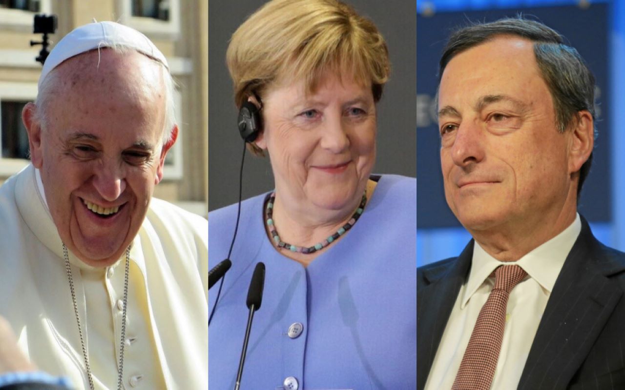 Merkel Draghi Papa Francesco Roma