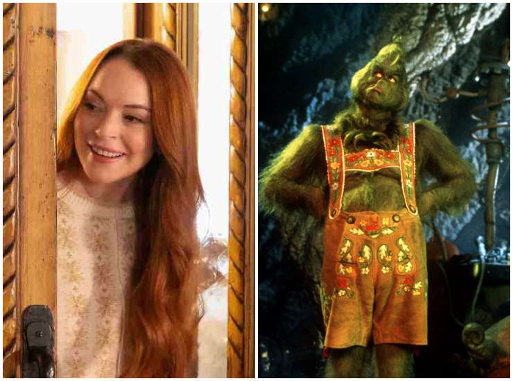 Lindsay Lohan in Falling for Christmas e Jim Carey ne Il Grinch (Ph. ANSA, dx) - VelvetMag