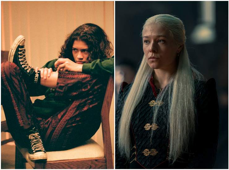 Zendaya in Euphoria (sx) e Emma D'Arcy in House of the Dragon, candidate ai Golden Globes 2023 (Sky Courtesy Press Office)