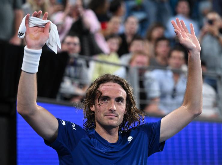 Stefanos Tsitsipas dopo la vittoria con Matteo Berrettini in United Cup in Australia 