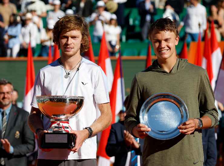 Premiazione Monte Carlo Masters 2023 Andrej Rublev Holger Rune