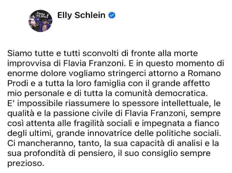 flavia franzoni prodi messaggio schlein