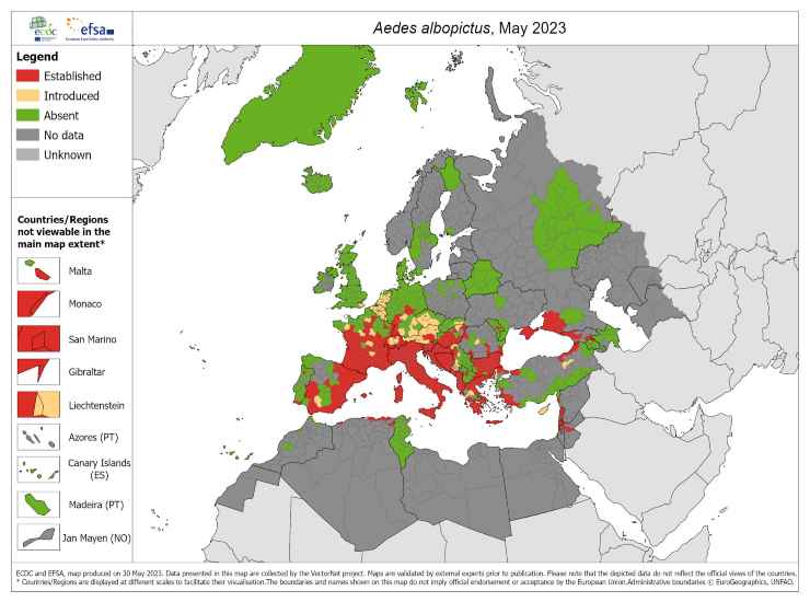 zanzare europa mappa ecdc