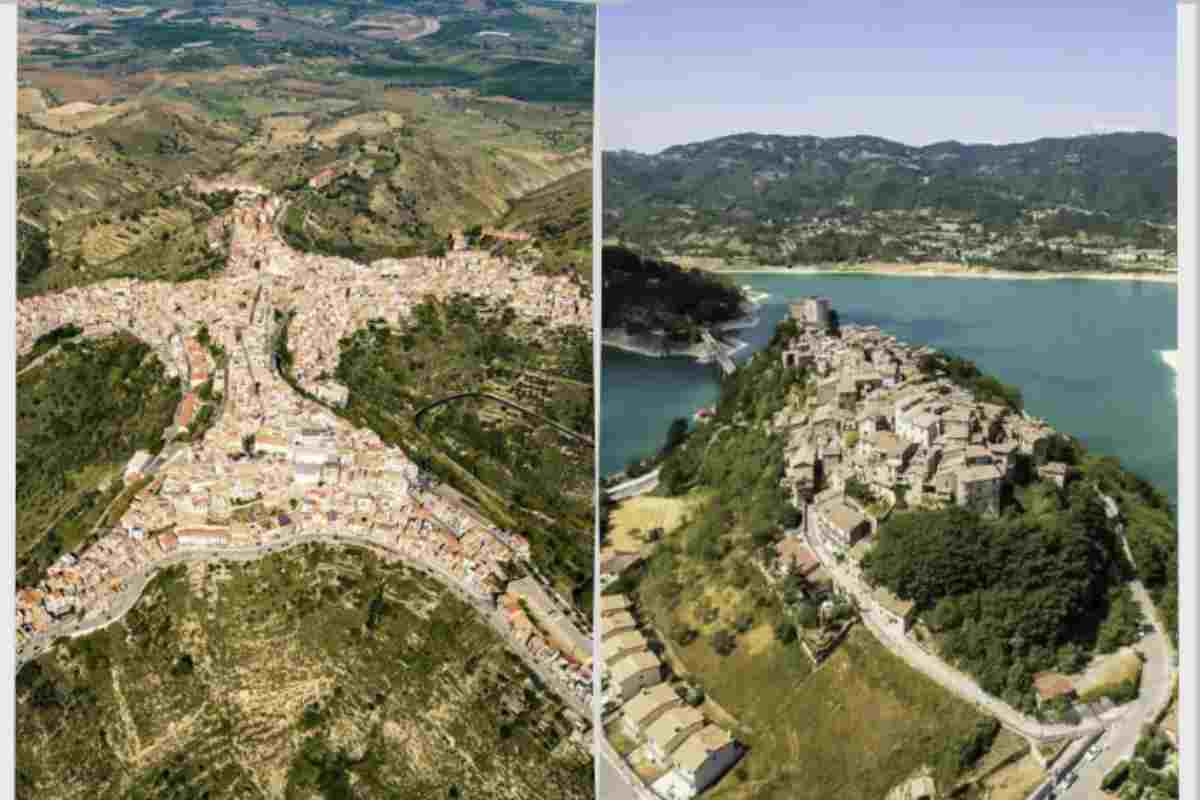 Nel Lazio, sulle sponde del lago artificiale del Turano, Castel di Tora si presenta come una tartaruga che emerge lentamente dall’acqua.