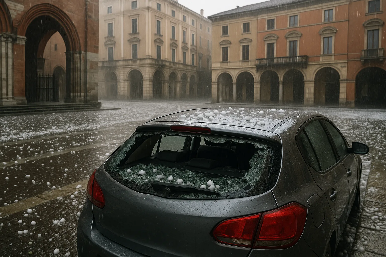 Grandinata devasta Cremona: 10mila auto danneggiate, crolla una guglia del Duomo (2)