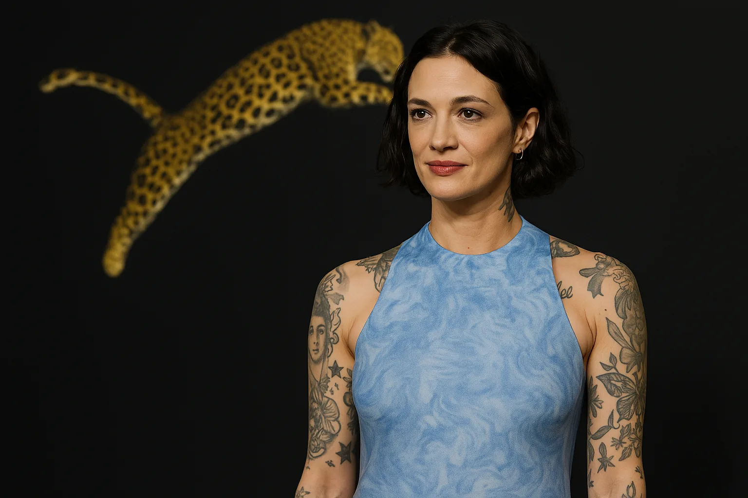 Asia Argento a Locarno: il premio alla carriera e il look marble blue di Jil Sander (2)