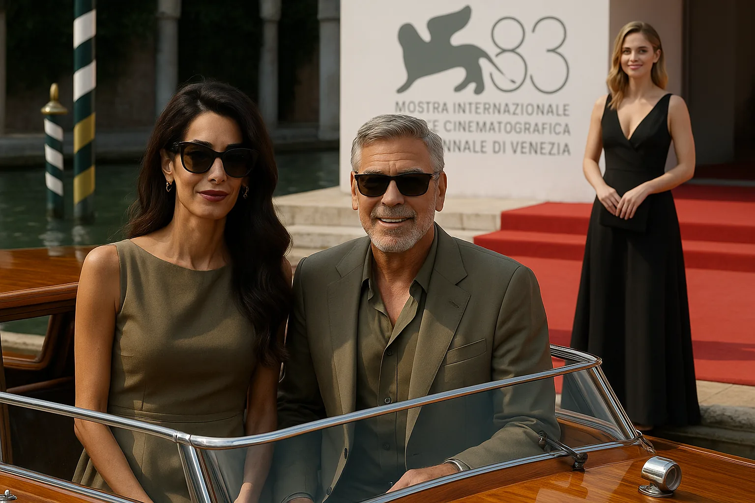 Venezia 83: Amal Clooney e George arrivano in water taxi, Greta Scarano debutta come conduttrice